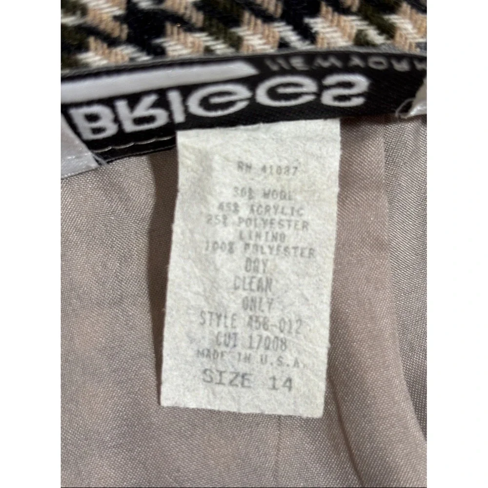 VTG Briggs New York Women's Size 14 Black‎ Cream Wool Houndstooth Pencil Skirt